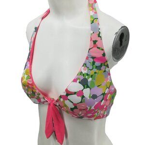 Kate Spade Reversible Floral Dot Halter Bikini Top Size L Pink Tie Bow New NWT